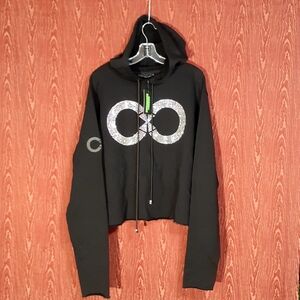 The Collins Reaper Black Long Sleeve Rhinestone Drawstring Hoodie UNISEX Small